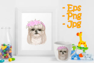 Adorable Cute Dog with Hair and Flower Illustrations