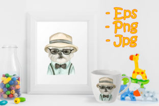 Adorable Cute Dog with Hat and Glasses Illustrations