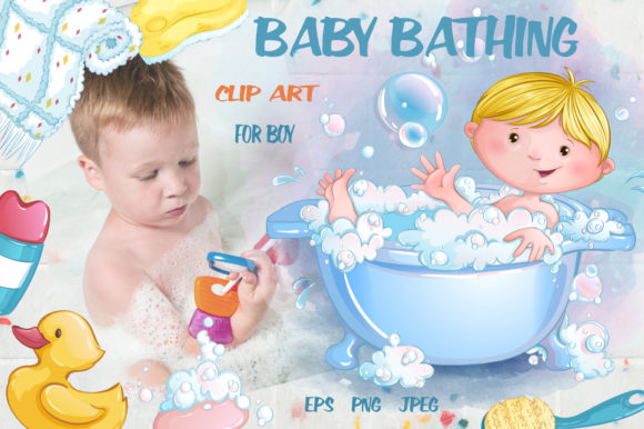 Baby Bathing for Boys Illustrations