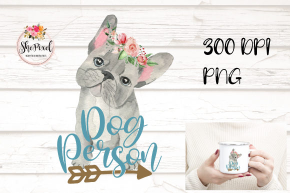 French Bulldog Clipart, Teal Dog Person Illustrations