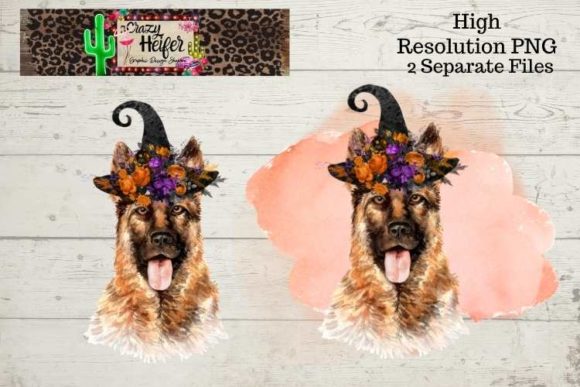 German Shepherd Halloween Witch PNG and Illustrations
