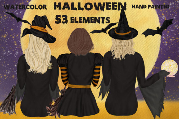 Halloween Clipart Witches Sitting Illustrations