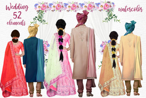 Hindu Wedding Clipart Indian Couples Illustrations
