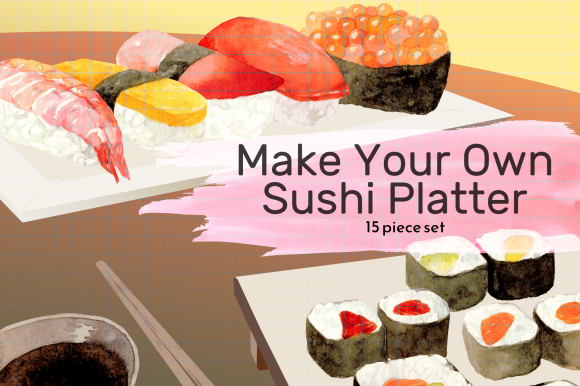 Japanese Sushi Platter Clipart Set and Illustrations