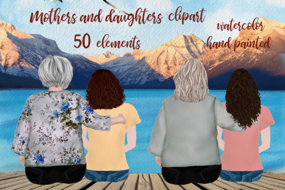 Mother and Daughter, Granny Clipart Illustrations