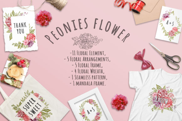 Peonies Floral Set Illustration