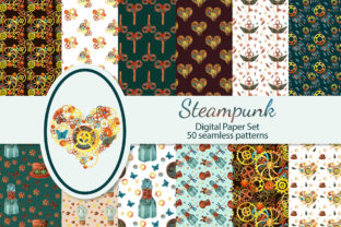 Steampunk Seamless Digital Paper and Illustrations