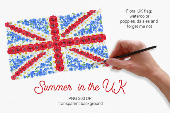 Summer in the UK. Floral Union Flag Clip