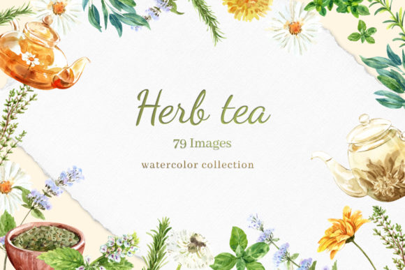 Tea Time with Herbal Tea for Health Illustrations