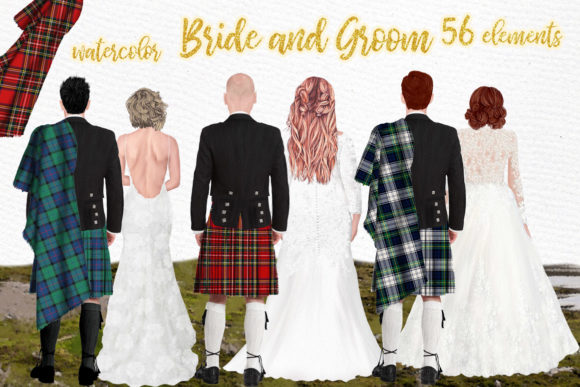 Wedding Clipart, Men in Kilts Clipart