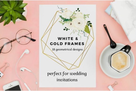 White Flowers Romantic Geometric Frame Illustrations